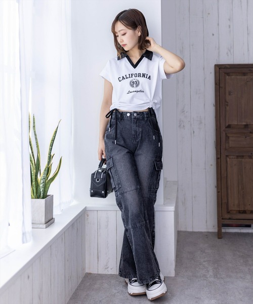 clear(クリア)の「フロントシャーリング配色襟カットソートップス(Tシャツ/カットソー・レディース・オフホワイト/ブラック/カーキ・F)」の13枚目の写真