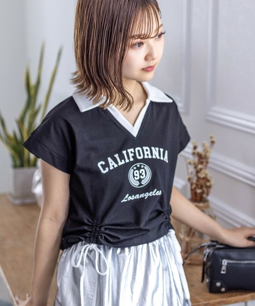 clear(クリア)の「フロントシャーリング配色襟カットソートップス(Tシャツ/カットソー・レディース・オフホワイト/ブラック/カーキ・F)」の22枚目の写真