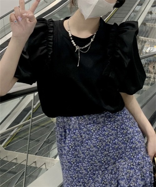 Dream garden（ドリームガーデン）の「肩フリルバルーンスリーブTシャツ（Tシャツ/カットソー・レディース・ホワイト/ブラック・XL/S/L/M）」の10枚目の写真