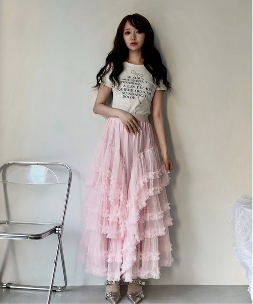MAINLYTRULY（メインリィトゥルリィ）の「ティアード チュール スカート（スカート・レディース・ピンク・FREE）」の3枚目の写真