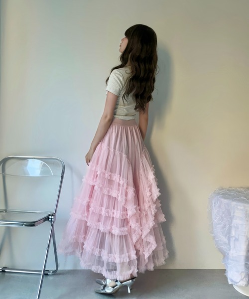MAINLYTRULY（メインリィトゥルリィ）の「ティアード チュール スカート（スカート・レディース・ピンク・FREE）」の4枚目の写真