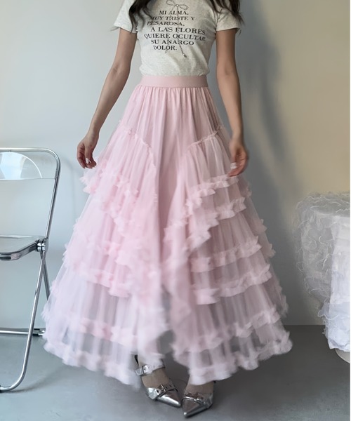 MAINLYTRULY（メインリィトゥルリィ）の「ティアード チュール スカート（スカート・レディース・ピンク・FREE）」の2枚目の写真
