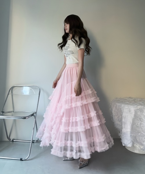 MAINLYTRULY（メインリィトゥルリィ）の「ティアード チュール スカート（スカート・レディース・ピンク・FREE）」の5枚目の写真