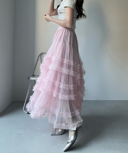 MAINLYTRULY（メインリィトゥルリィ）の「ティアード チュール スカート（スカート・レディース・ピンク・FREE）」の6枚目の写真