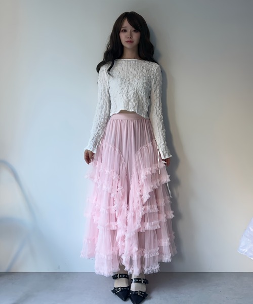 MAINLYTRULY（メインリィトゥルリィ）の「ティアード チュール スカート（スカート・レディース・ピンク・FREE）」の12枚目の写真