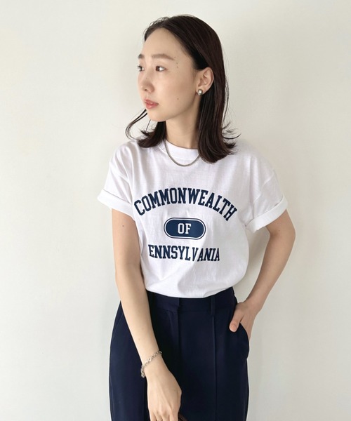 Niell（ニール）の「【WEB限定】カレッジロゴ プリントTシャツ アーチロゴ 半袖T 無地 オーバーサイズ（Tシャツ/カットソー・レディース・オレンジ/ネイビー/グリーン・FREE）」の22枚目の写真