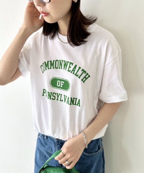 Niell（ニール）の「【WEB限定】カレッジロゴ プリントTシャツ アーチロゴ 半袖T 無地 オーバーサイズ（Tシャツ/カットソー・レディース・オレンジ/ネイビー/グリーン・FREE）」の7枚目の写真