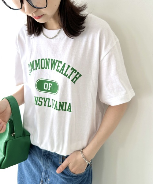 Niell（ニール）の「【WEB限定】カレッジロゴ プリントTシャツ アーチロゴ 半袖T 無地 オーバーサイズ（Tシャツ/カットソー・レディース・オレンジ/ネイビー/グリーン・FREE）」の8枚目の写真