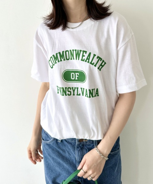 Niell（ニール）の「【WEB限定】カレッジロゴ プリントTシャツ アーチロゴ 半袖T 無地 オーバーサイズ（Tシャツ/カットソー・レディース・オレンジ/ネイビー/グリーン・FREE）」の9枚目の写真