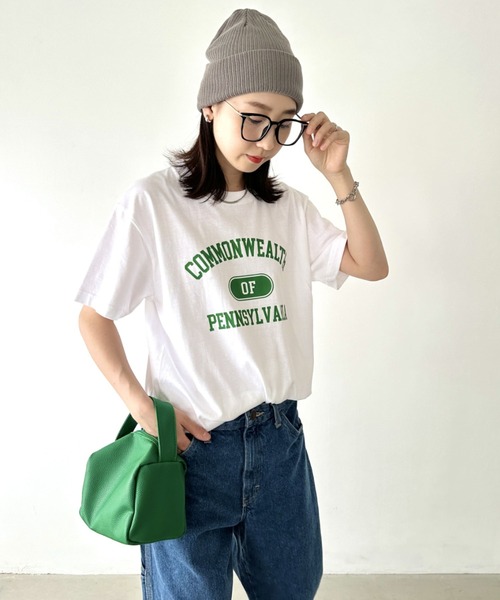 Niell（ニール）の「【WEB限定】カレッジロゴ プリントTシャツ アーチロゴ 半袖T 無地 オーバーサイズ（Tシャツ/カットソー・レディース・オレンジ/ネイビー/グリーン・FREE）」の10枚目の写真