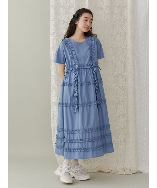 merry jenny(メリージェニー)の「フリルフリルドロストワンピース(ワンピース・レディース・ブルー/オフホワイト・FREE)」の7枚目の写真