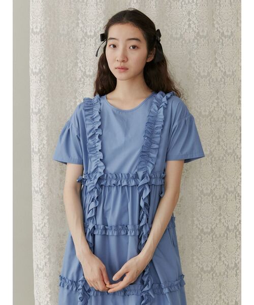 merry jenny(メリージェニー)の「フリルフリルドロストワンピース(ワンピース・レディース・ブルー/オフホワイト・FREE)」の10枚目の写真
