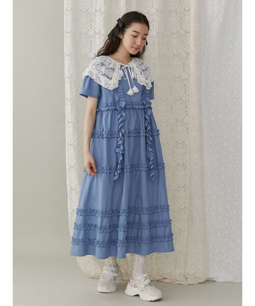 merry jenny(メリージェニー)の「フリルフリルドロストワンピース(ワンピース・レディース・ブルー/オフホワイト・FREE)」の13枚目の写真