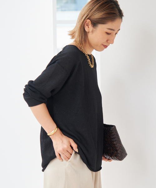 新品タグ付き plage paper yarnプルオーバー PAPER YARN SEE THROUGH SUMMER KNIT PULLOVER / ペーパーヤーン