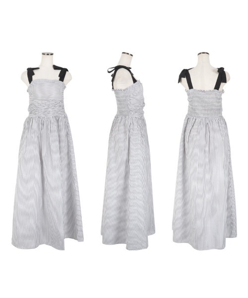 セール】ショルダーリボンストライプワンピース（ワンピース