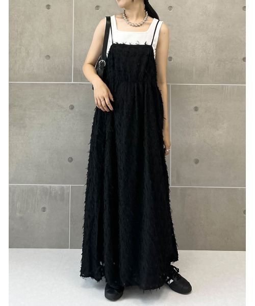 Re:EDIT（リエディ）の「[低身長サイズ有]シアーフリンジキャミソールワンピース（ワンピース・レディース・アイボリー/ブラック・LARGE/MEDIUM/SHORT）」の2枚目の写真