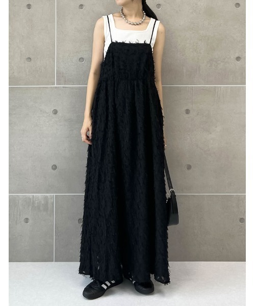 Re:EDIT（リエディ）の「[低身長サイズ有]シアーフリンジキャミソールワンピース（ワンピース・レディース・アイボリー/ブラック・LARGE/MEDIUM/SHORT）」の6枚目の写真