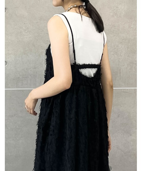 Re:EDIT（リエディ）の「[低身長サイズ有]シアーフリンジキャミソールワンピース（ワンピース・レディース・アイボリー/ブラック・LARGE/MEDIUM/SHORT）」の7枚目の写真