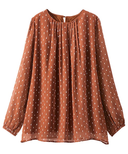 BELLUNA PLUS(ベルーナ)の「シフォン重ねタック使い小紋柄ブラウス(シャツ/ブラウス・レディース・アイボリー系/テラコッタ/ネイビー系・X-LARGE/LARGE/MEDIUM)」の14枚目の写真