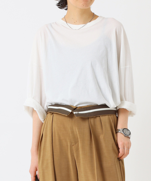 Johnbull(ジョンブル)の「【JOHNBULL/ジョンブル】 シアーオーバーTシャツ(Tシャツ/カットソー・レディース・ホワイト/ブラック・FREE)」の1枚目の写真