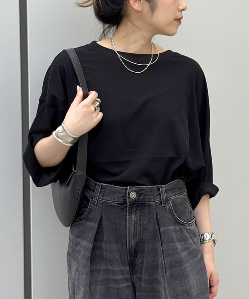 Johnbull(ジョンブル)の「【JOHNBULL/ジョンブル】 シアーオーバーTシャツ(Tシャツ/カットソー・レディース・ホワイト/ブラック・FREE)」の2枚目の写真