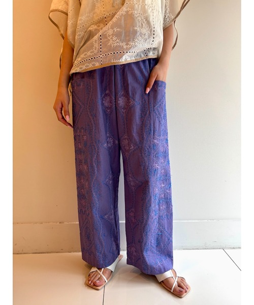 サラマリカ　Cotton Linen Aari Embroidery Pants セール】C.LINEN DIAMOND AARI EMB PANTS（その他パンツ）｜sara