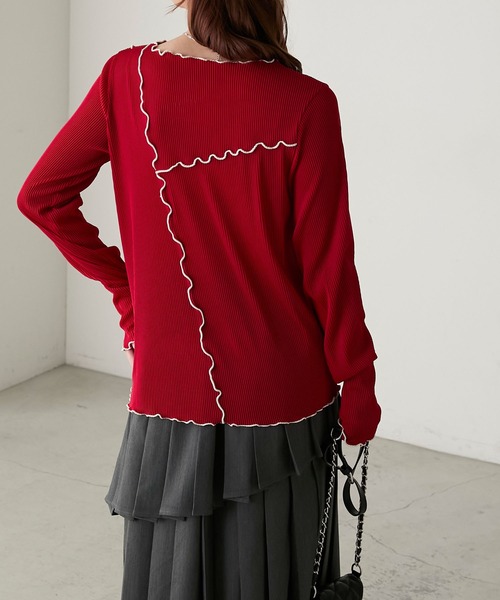 BONLECILL(ボンルシール)の「配色メロープリーツリブインナー(Tシャツ/カットソー・レディース・モカ/レッド/ブラック/アイボリー/ネイビー/カーキ・FREE)」の10枚目の写真