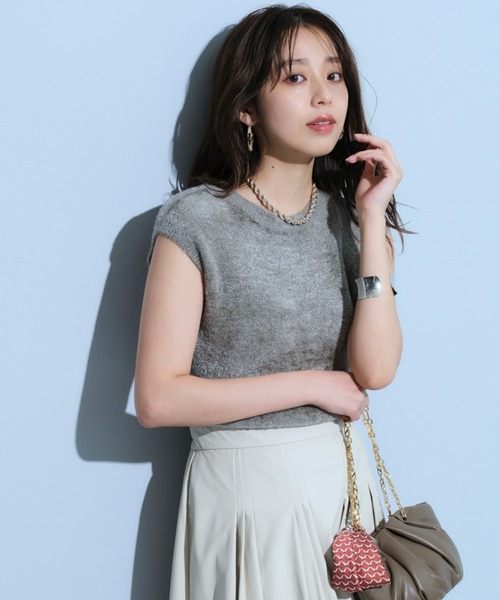 未使用品 ジャスグリッティー JUSGLITTY 24AW ラメプルオーバーニット カットソー 長袖 2 ライトベージュ /DO ■OS レディース JUSGLITTY - ジャスグリッティー 24SS 透かし編みベスト ニット