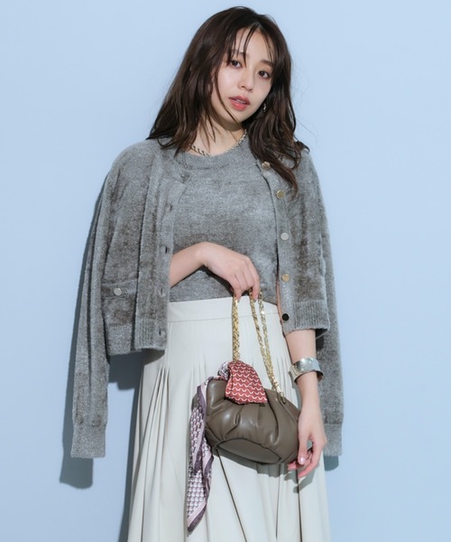 未使用品 ジャスグリッティー JUSGLITTY 24AW ラメプルオーバーニット カットソー 長袖 2 ライトベージュ /DO ■OS レディース JUSGLITTY（ジャスグリッティー）の「ラメベロアフレンチプル
