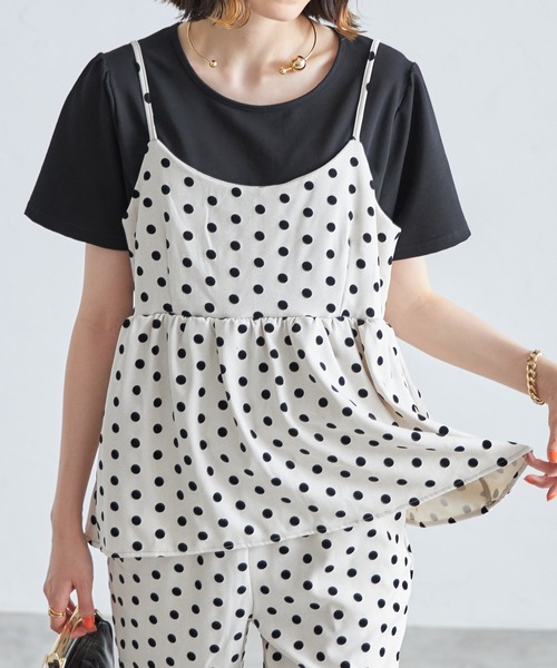 each（イーチ）の「【アンサンブルセット】フロッキードットキャミビスチェ＋半袖Tシャツ（アンサンブル・レディース・グレー/アイボリー/ブラック・FREE）」の20枚目の写真