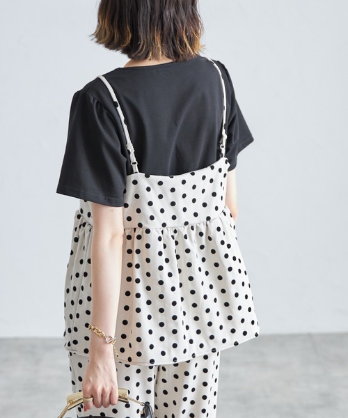 each（イーチ）の「【アンサンブルセット】フロッキードットキャミビスチェ＋半袖Tシャツ（アンサンブル・レディース・グレー/アイボリー/ブラック・FREE）」の18枚目の写真