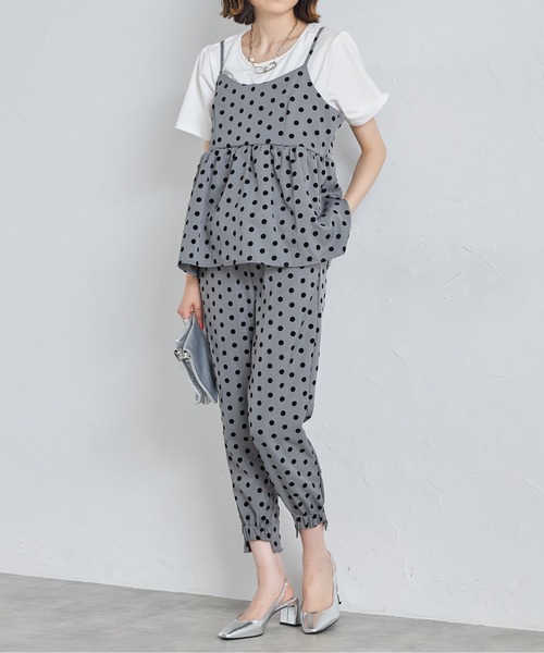 each（イーチ）の「【アンサンブルセット】フロッキードットキャミビスチェ＋半袖Tシャツ（アンサンブル・レディース・グレー/アイボリー/ブラック・FREE）」の11枚目の写真