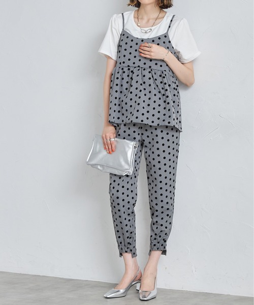 each（イーチ）の「【アンサンブルセット】フロッキードットキャミビスチェ＋半袖Tシャツ（アンサンブル・レディース・グレー/アイボリー/ブラック・FREE）」の7枚目の写真