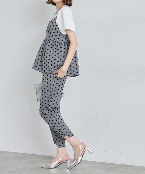 each（イーチ）の「【アンサンブルセット】フロッキードットキャミビスチェ＋半袖Tシャツ（アンサンブル・レディース・グレー/アイボリー/ブラック・FREE）」の8枚目の写真