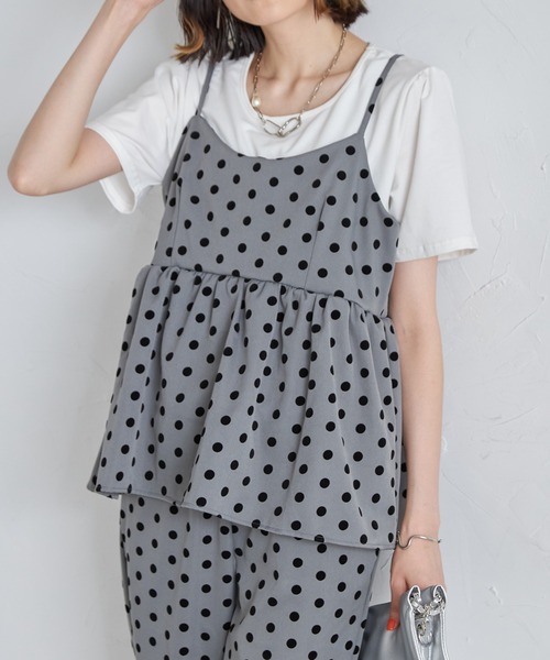 each（イーチ）の「【アンサンブルセット】フロッキードットキャミビスチェ＋半袖Tシャツ（アンサンブル・レディース・グレー/アイボリー/ブラック・FREE）」の12枚目の写真