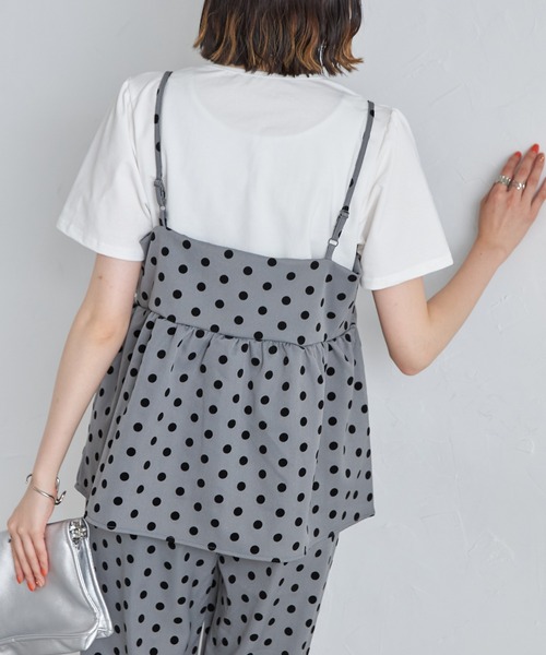 each（イーチ）の「【アンサンブルセット】フロッキードットキャミビスチェ＋半袖Tシャツ（アンサンブル・レディース・グレー/アイボリー/ブラック・FREE）」の13枚目の写真