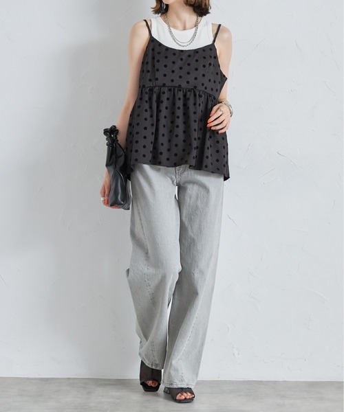 each（イーチ）の「【アンサンブルセット】フロッキードットキャミビスチェ＋半袖Tシャツ（アンサンブル・レディース・グレー/アイボリー/ブラック・FREE）」の21枚目の写真