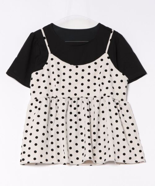 each（イーチ）の「【アンサンブルセット】フロッキードットキャミビスチェ＋半袖Tシャツ（アンサンブル・レディース・グレー/アイボリー/ブラック・FREE）」の6枚目の写真