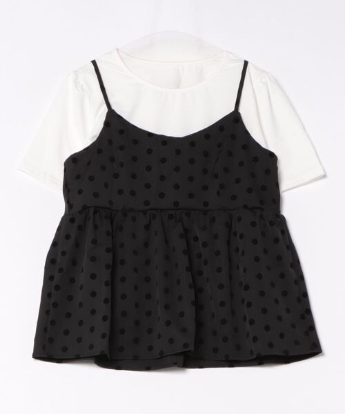 each（イーチ）の「【アンサンブルセット】フロッキードットキャミビスチェ＋半袖Tシャツ（アンサンブル・レディース・グレー/アイボリー/ブラック・FREE）」の4枚目の写真