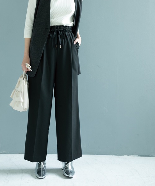 OPAQUE.CLIP（オペークドットクリップ）の「◆ピンストライプイージーワイドパンツ【洗濯機洗い可】（その他パンツ・レディース・ブラック/ネイビー系2/グレー系その他3・36/38/40/42）」の2枚目の写真