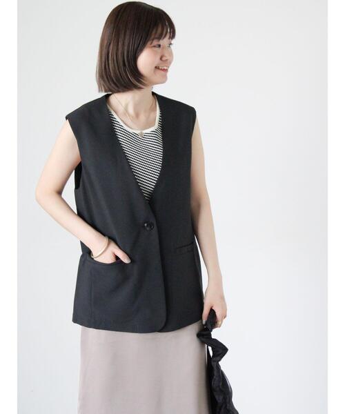 Lugnoncure（ルノンキュール）の「【セットアップ可】麻調ミドル丈ベスト（ベスト・レディース・ブラウン/ブラック・F）」の2枚目の写真