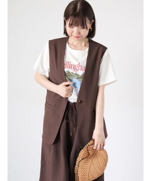 Lugnoncure（ルノンキュール）の「【セットアップ可】麻調ミドル丈ベスト（ベスト・レディース・ブラウン/ブラック・F）」の6枚目の写真