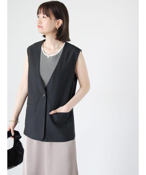 Lugnoncure（ルノンキュール）の「【セットアップ可】麻調ミドル丈ベスト（ベスト・レディース・ブラウン/ブラック・F）」の3枚目の写真