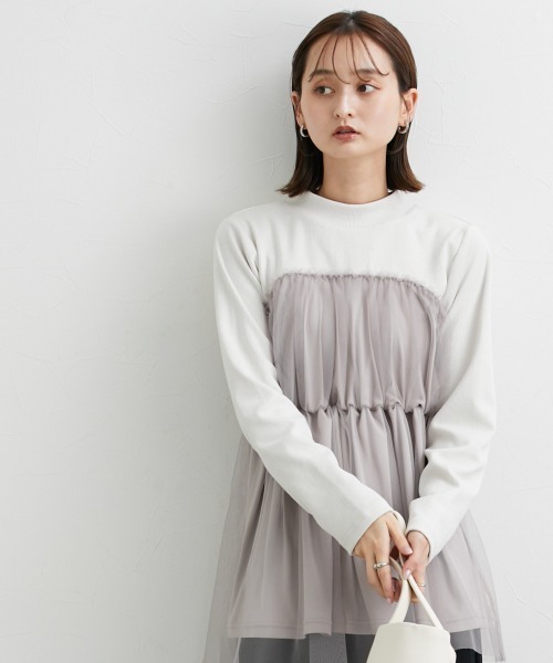 セール】チュールキャミソールドッキングプルオーバー（Tシャツ