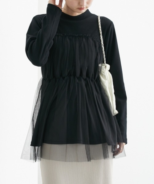 nissen（ニッセン）の「チュールキャミソールドッキングプルオーバー（Tシャツ/カットソー・レディース・ブラック×グレー/ブラック×ブラック/ホワイト×グレー・LL/L/M/S）」の17枚目の写真