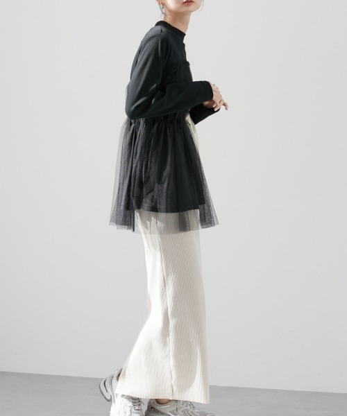 nissen（ニッセン）の「チュールキャミソールドッキングプルオーバー（Tシャツ/カットソー・レディース・ブラック×グレー/ブラック×ブラック/ホワイト×グレー・LL/L/M/S）」の14枚目の写真