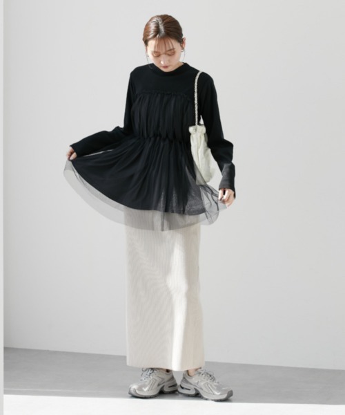 nissen（ニッセン）の「チュールキャミソールドッキングプルオーバー（Tシャツ/カットソー・レディース・ブラック×グレー/ブラック×ブラック/ホワイト×グレー・LL/L/M/S）」の16枚目の写真