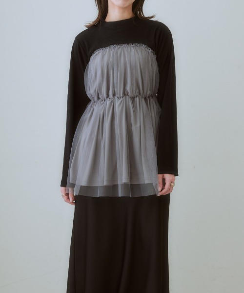 nissen（ニッセン）の「チュールキャミソールドッキングプルオーバー（Tシャツ/カットソー・レディース・ブラック×グレー/ブラック×ブラック/ホワイト×グレー・LL/L/M/S）」の7枚目の写真