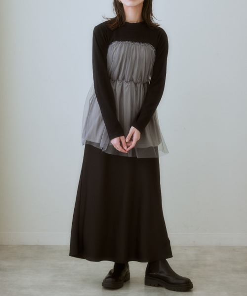 nissen（ニッセン）の「チュールキャミソールドッキングプルオーバー（Tシャツ/カットソー・レディース・ブラック×グレー/ブラック×ブラック/ホワイト×グレー・LL/L/M/S）」の5枚目の写真