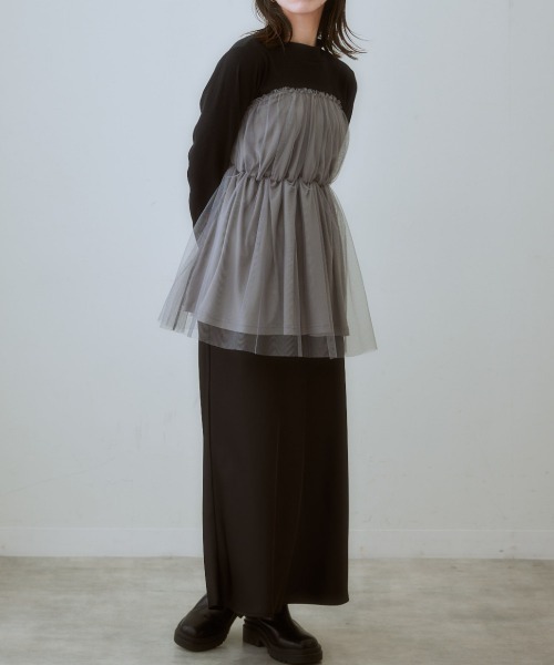 nissen（ニッセン）の「チュールキャミソールドッキングプルオーバー（Tシャツ/カットソー・レディース・ブラック×グレー/ブラック×ブラック/ホワイト×グレー・LL/L/M/S）」の8枚目の写真